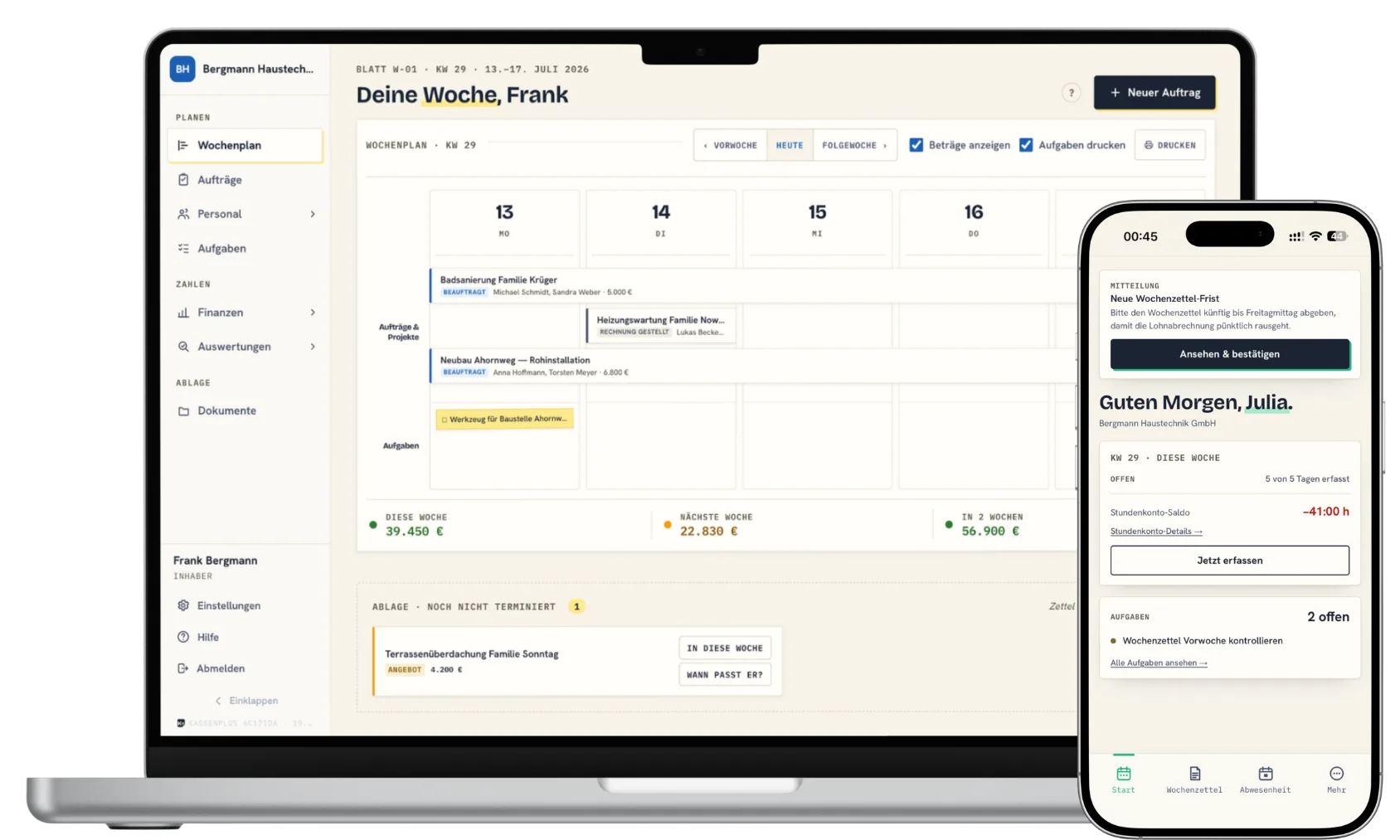 Stammhausplus auf Desktop und Handy: Wochenplan und Mitarbeiter-App